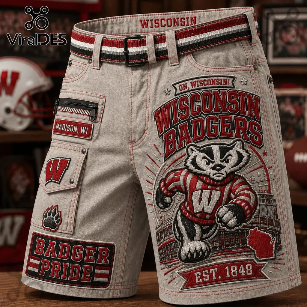Wisconsin Badgers Embroidered Cargo Shorts