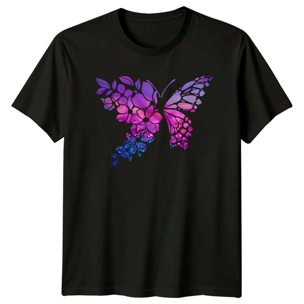 Beautiful Watercolor Floral Butterfly Gradient Womens T-Shirt Butterfly Flowers