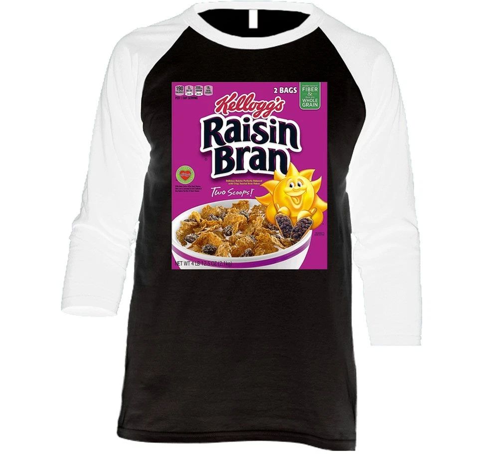 Raisin Bran Box Greatest Cereal Of All Time Breakfast Fan Foodie Raglan 3/4 Slee