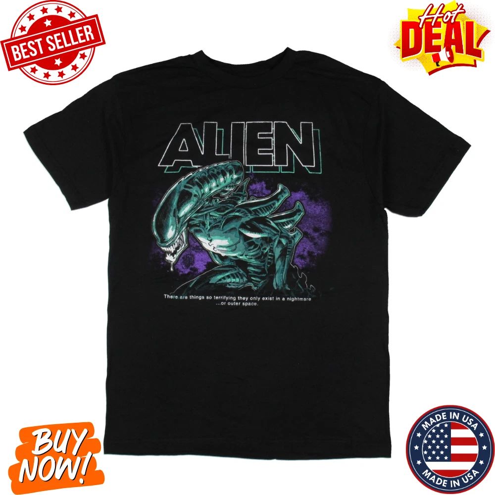 Retro Sci-Fi Horror Inspired T-Shirt Outer Space Monster Graphic Tee Men’s Casua