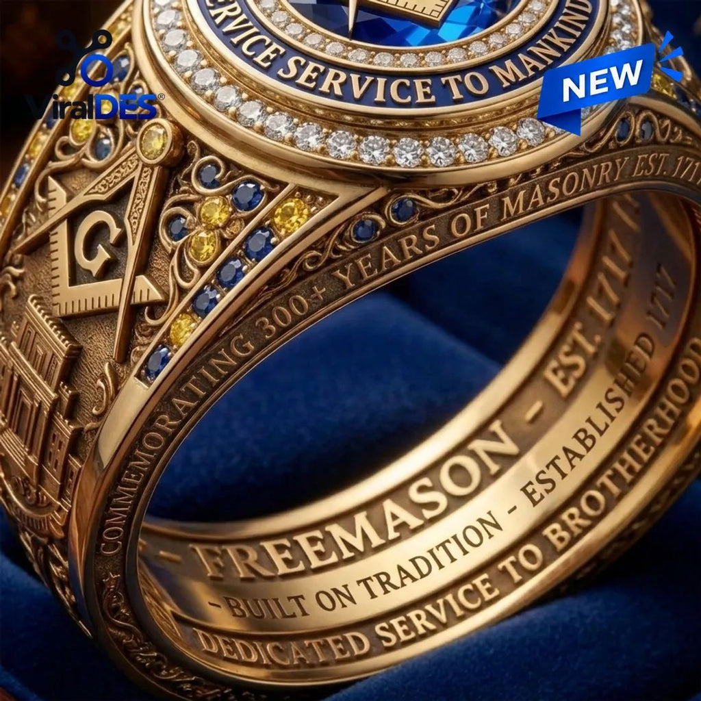 Freemason Gold Blue Sapphire Stone Masonic Ring