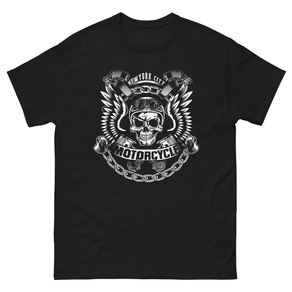NYC Biker Motorcycle Skull Wings Vintage Outlaw Rider Graphic T-Shirt