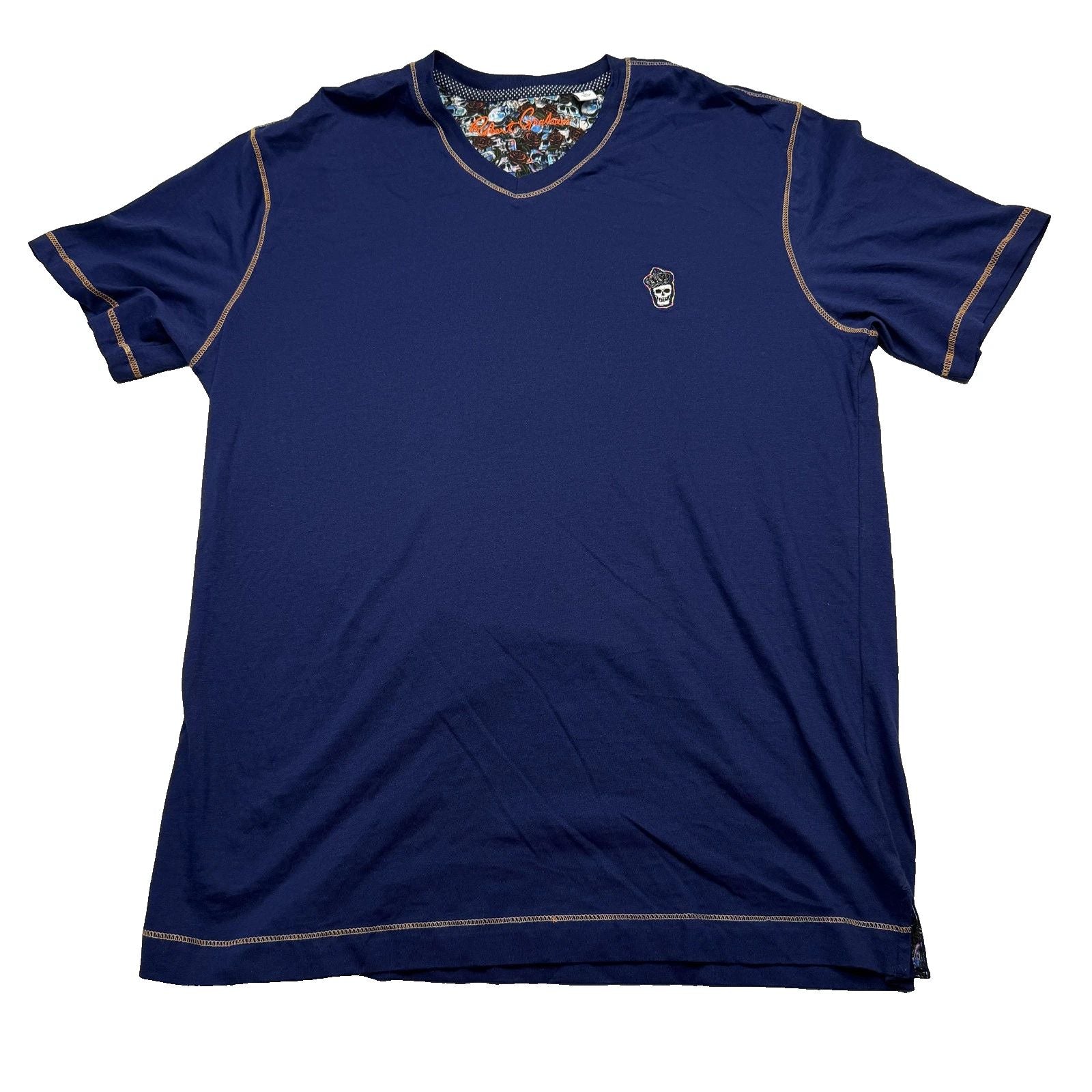 Robert Graham Shirt Mens Large Blue V-Neck Classic Fit Skull Logo Cotton Casual