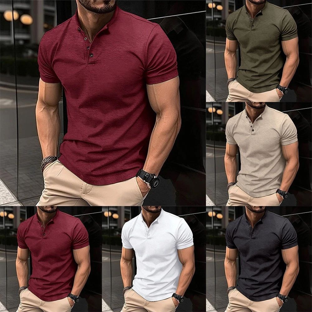 Stylish Muscle Fitness T Shirt Summer Casual Button Collar Shirts for Men