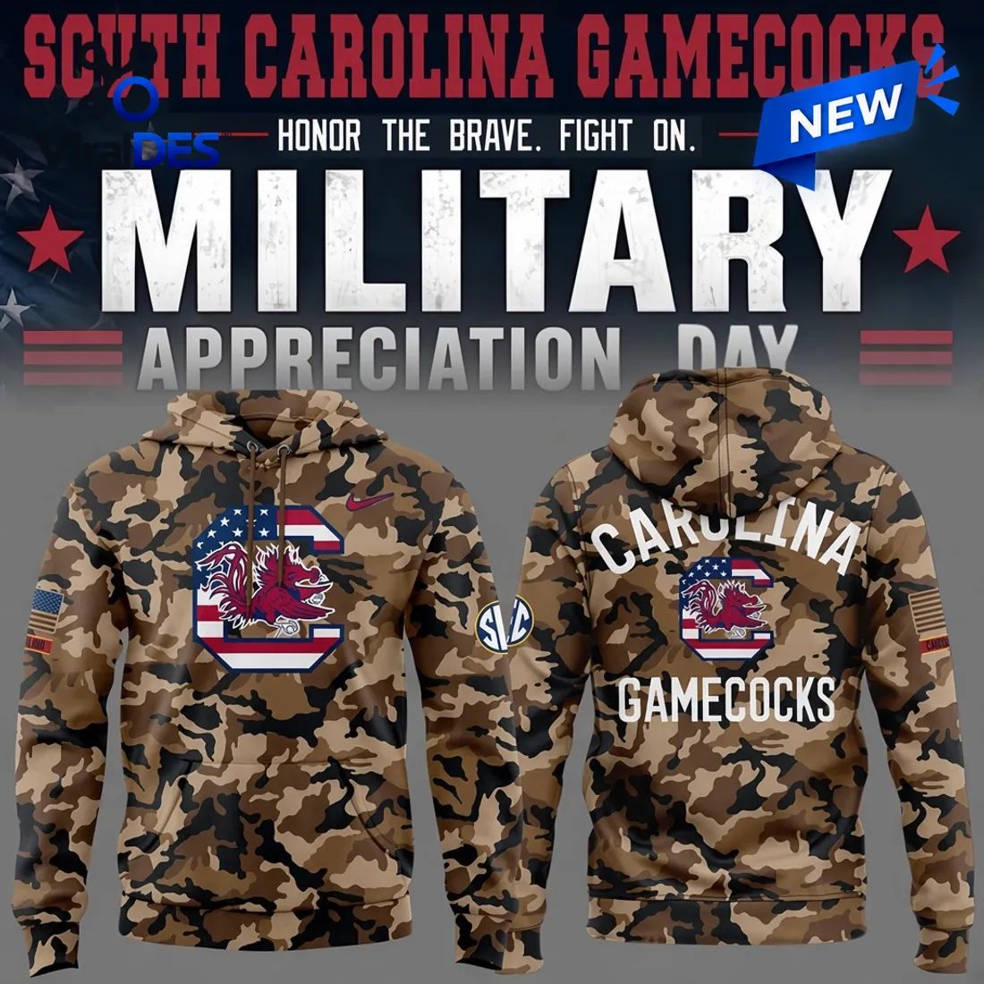 South Carolina Gamecocks Camo Military Appreciation Hoodie