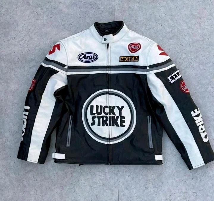 Men's Lucky Strike Motorcycle Vintage Retro Black  Leather  fashion Jacket