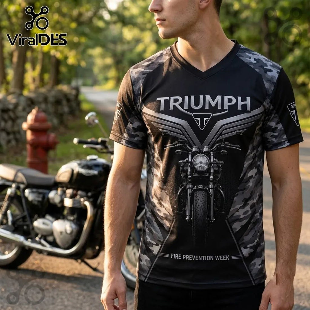 Triumph Motorcycle Camo Firefighter V-Neck Shirt