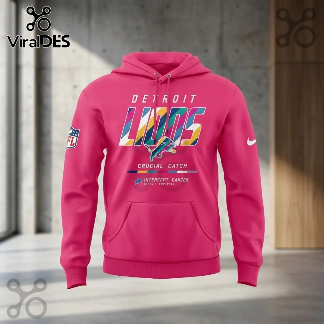 Detroit Lions 2026 Crucial Catch Pink Hoodie