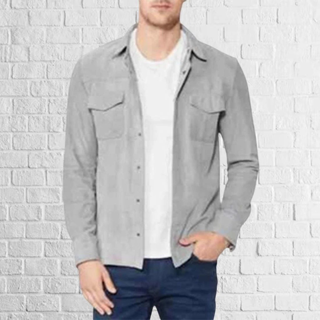 Bold Edge Look: Trendy Men's Gray Suede Leather Shirt for Men