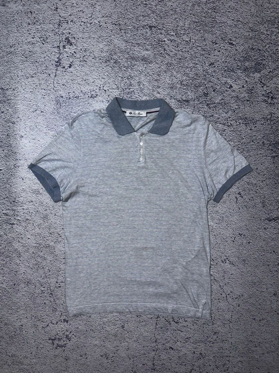 Loro Piana Striped Polo Shirt Grey Cotton Made in Italy Size M