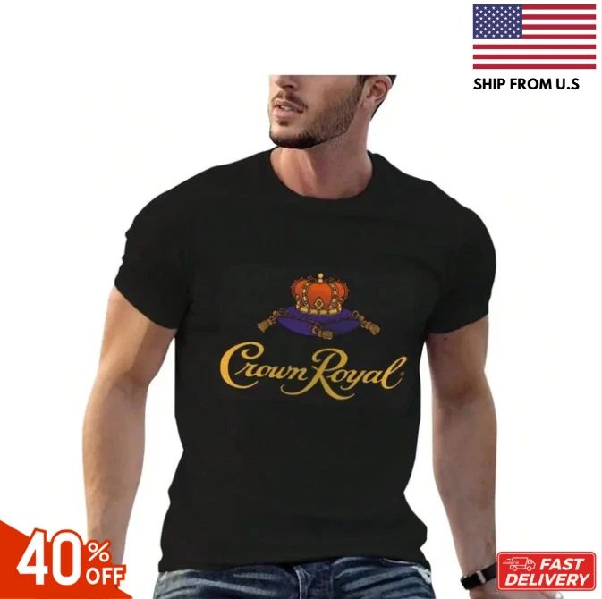 Crown Royal Print Men T Shirt Short Sleeve Round Neck Tee Black Casual Suitable