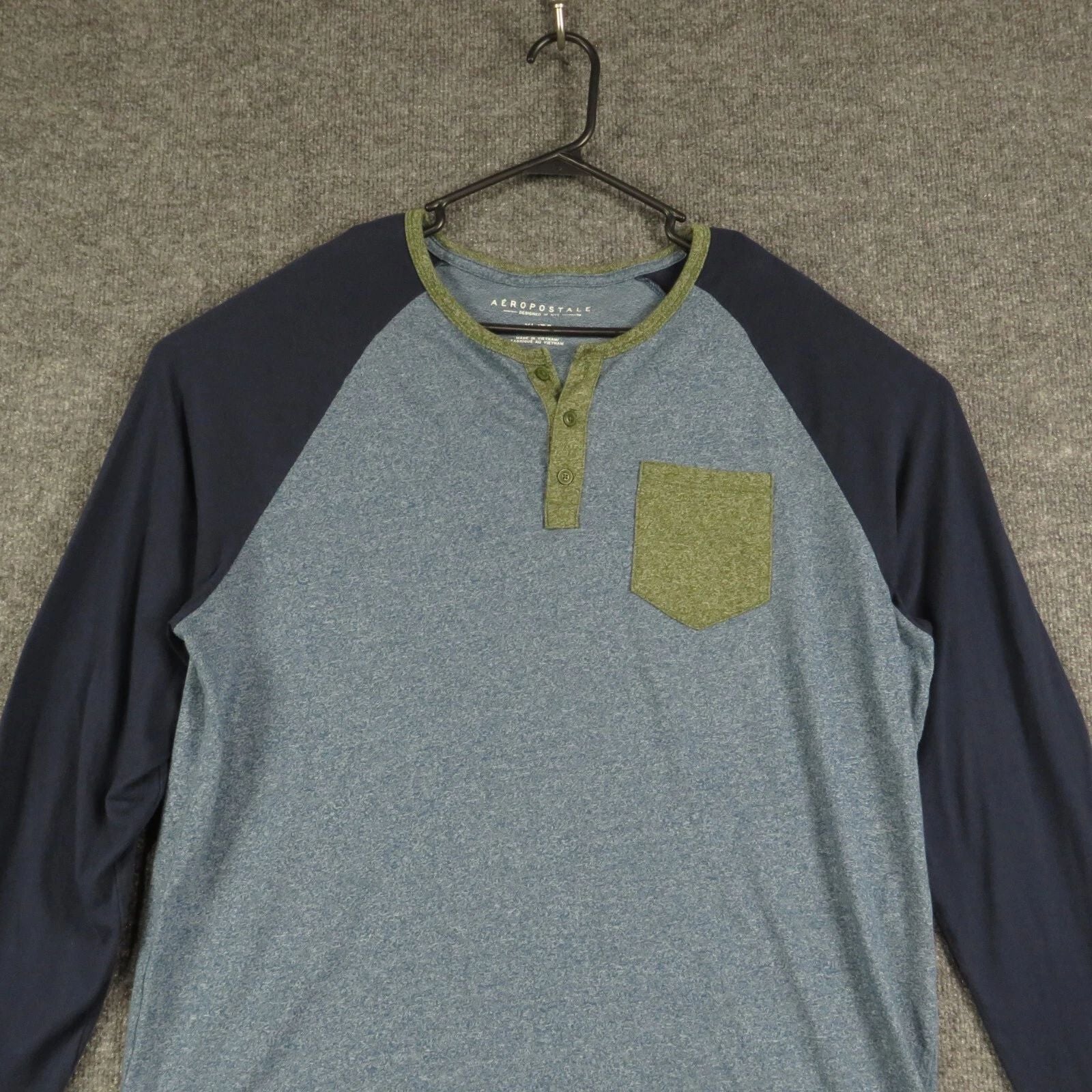 Aeropostale Shirt Mens Extra Large Blue Long Sleeve Round Neck 3 Button Up