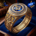 Freemason Gold Blue Sapphire Stone Masonic Ring