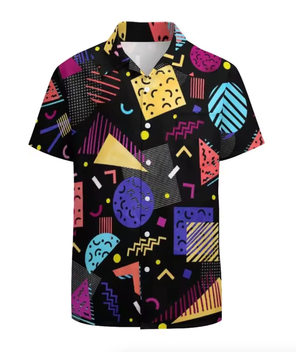 Mens Button Down Shirts Funny 80's Printed Hawaiian Tops Novelty Ugly Gag Gifts