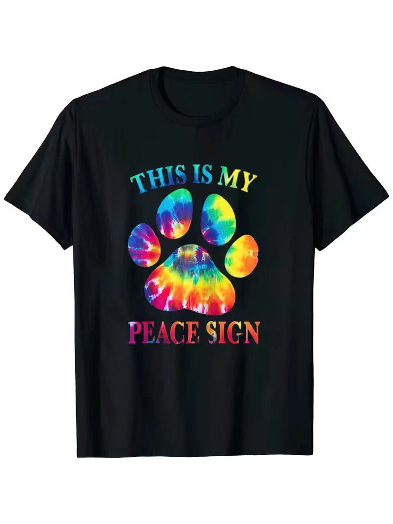 Men'S Tie-Dye "This is My Peace Sign" Dog Paw Print T-Shirt - Soft, Round Neck,