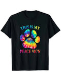 Men'S Tie-Dye "This is My Peace Sign" Dog Paw Print T-Shirt - Soft, Round Neck,