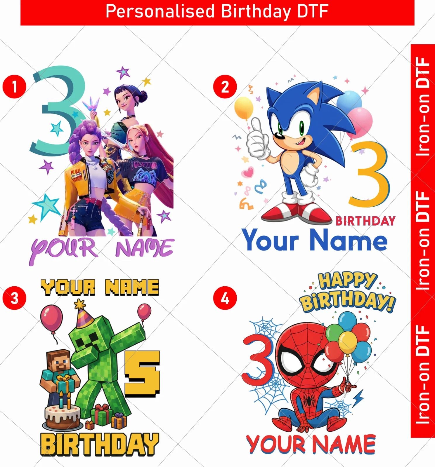Personalised Birthday DTF Iron-On Transfer Custom Name Age T-Shirt Sticker Boys