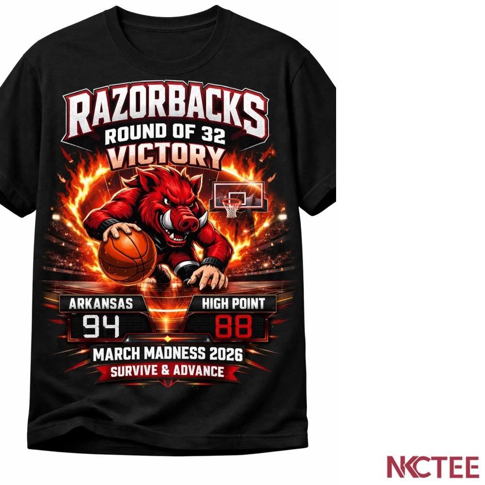NKCtees Arkansas Razorbacks March Madness 2026 Round of 32 Victory Shirt 94-88 High Point Panthers