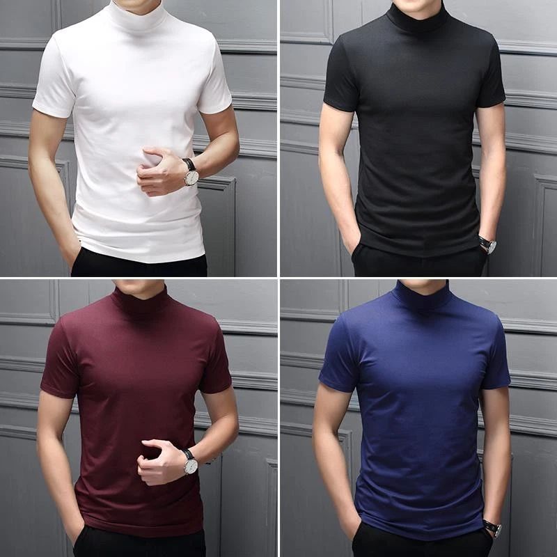 Pullver T-Shirt Short Sleeve Tee Topselegant Half High Collar Trendy Slim @