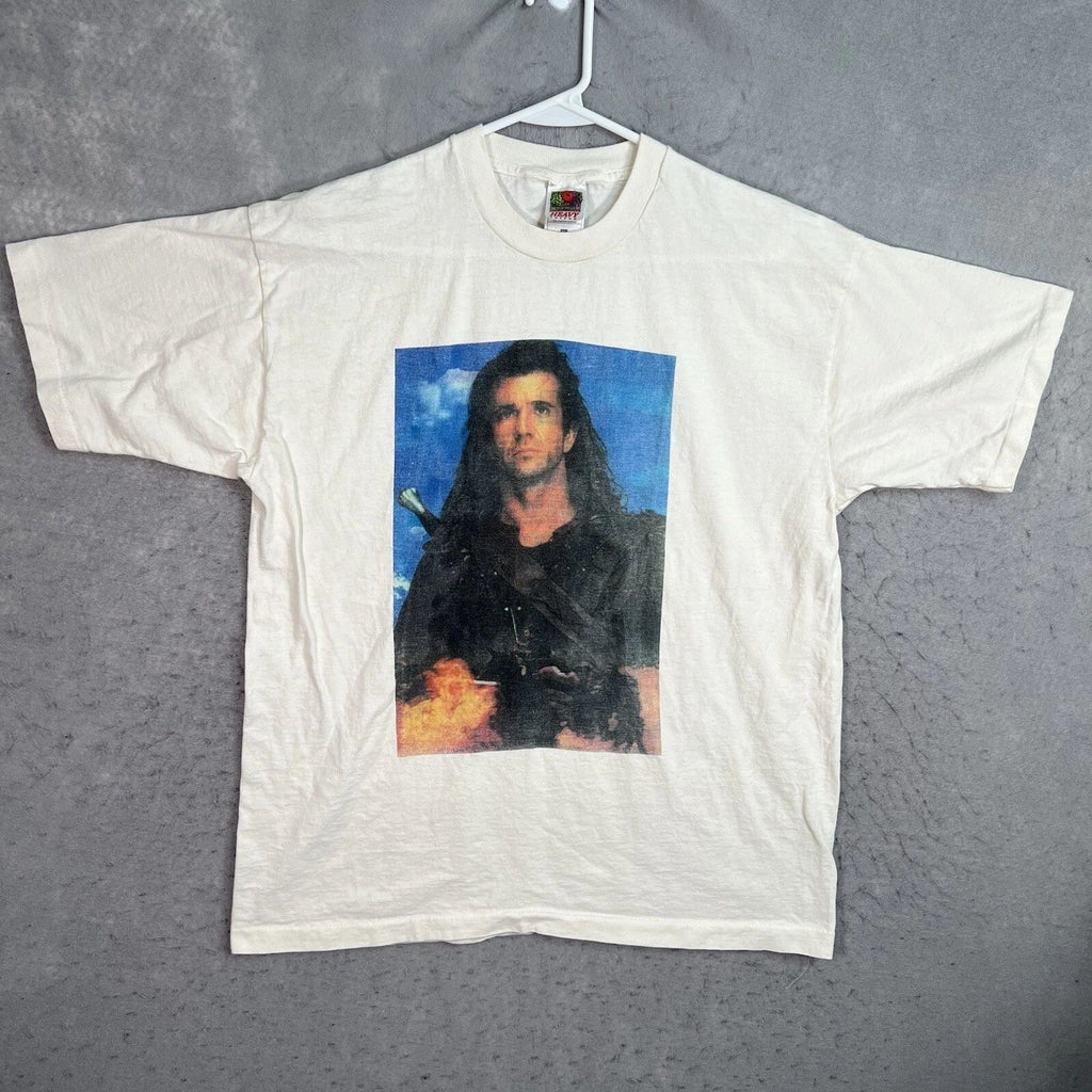 Vintage 90s Mel Gibson Braveheart Movie Promo T Shirt Adult XL White Mens