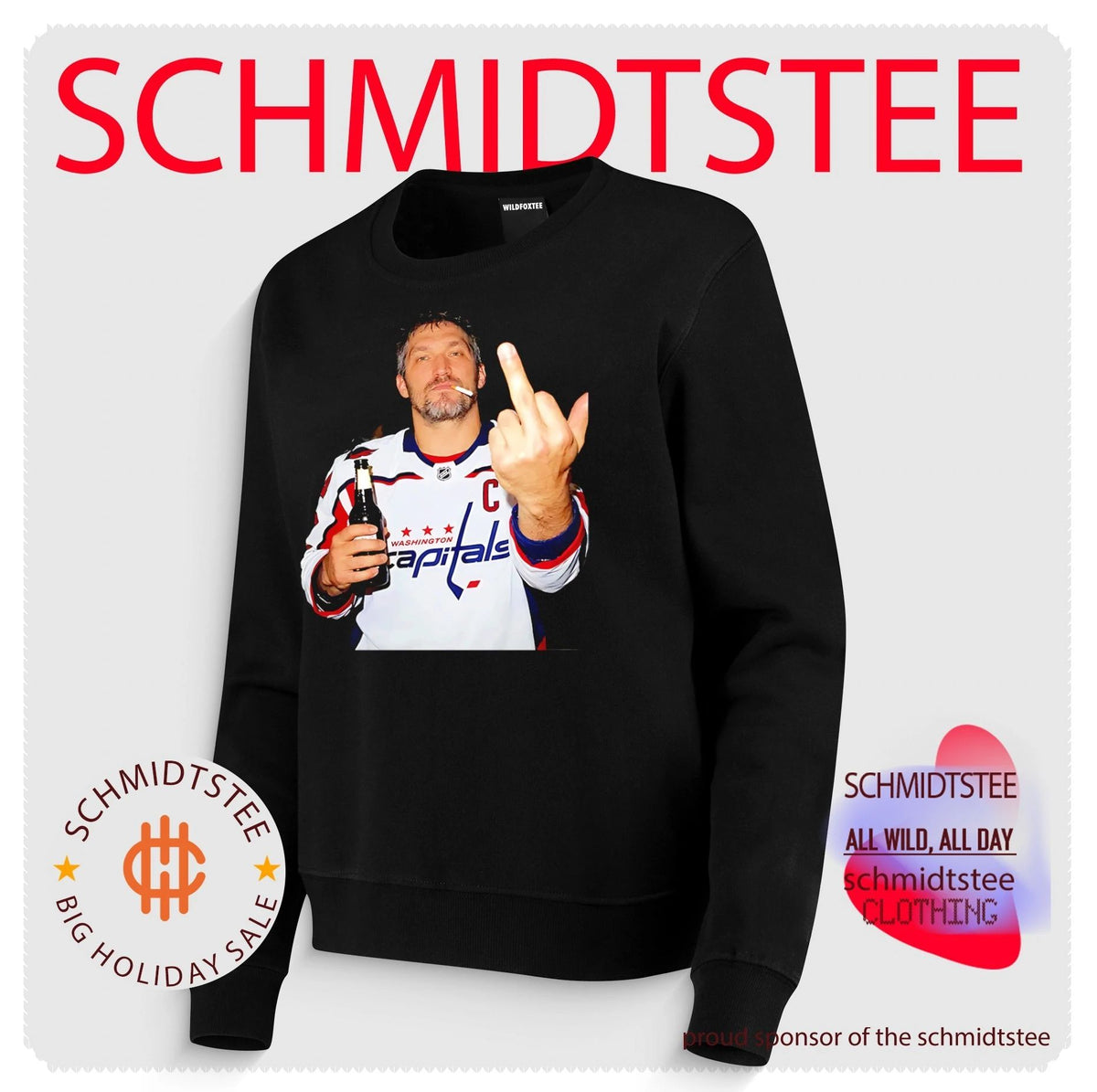 Alex Ovechkin Washington Capitals holding beer middle finger shirt
