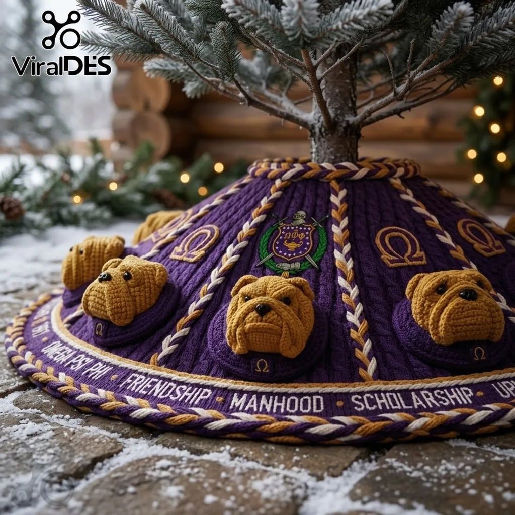 Omega Psi Phi Purple Bulldog Christmas Tree Skirt