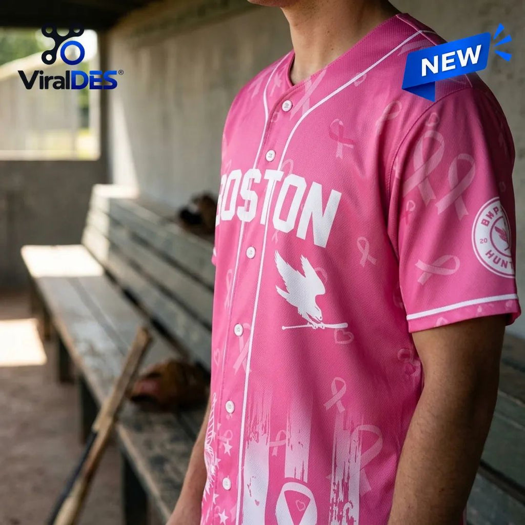 WPBL Boston Hunters Breast Cancer Awareness Ribbon Baseball Jersey