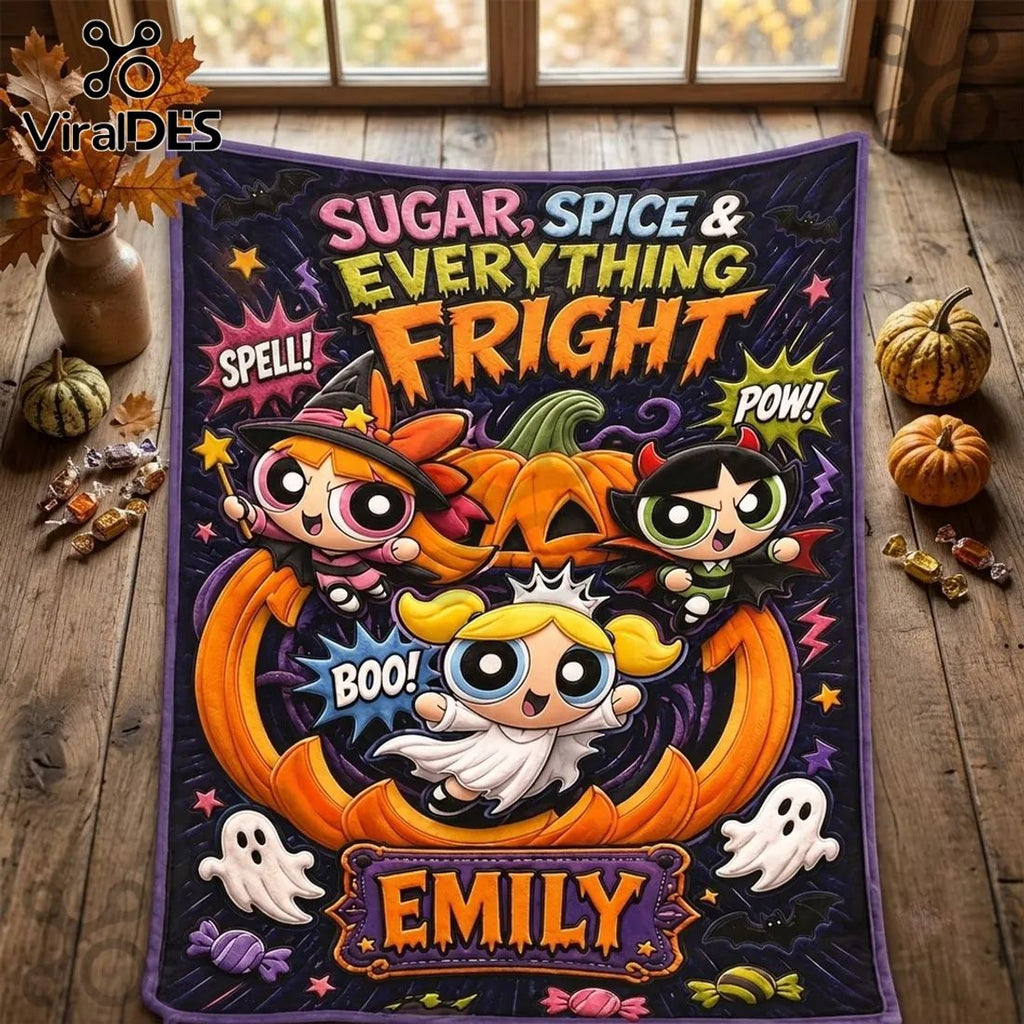 Powerpuff Girls Personalized Halloween Fright Fleece Blanket