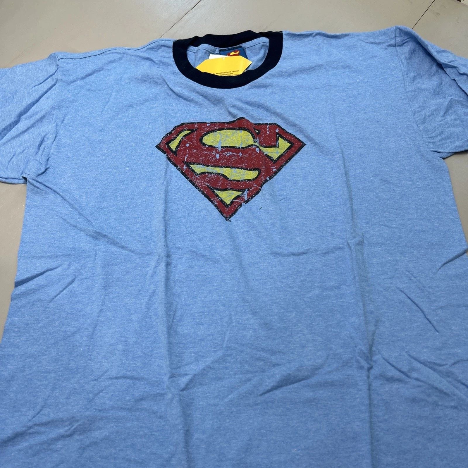 NWT Vintage Superman T Shirt Men Size XL Blue Short Sleeve Crew Neck Logo 2004