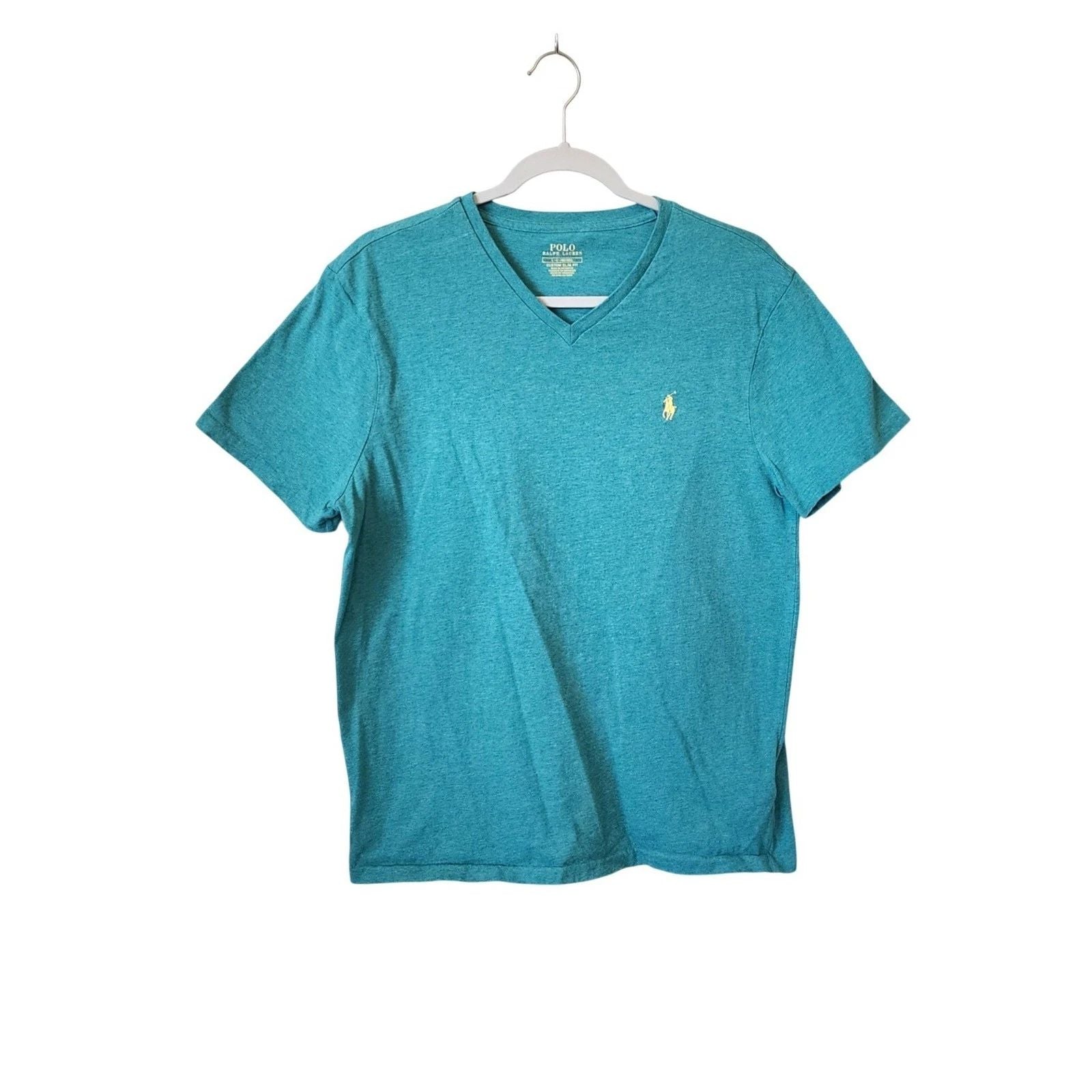 Polo Ralph Lauren Mens V-Neck T-Shirt Teal Heather Custom Slim Fit Large L