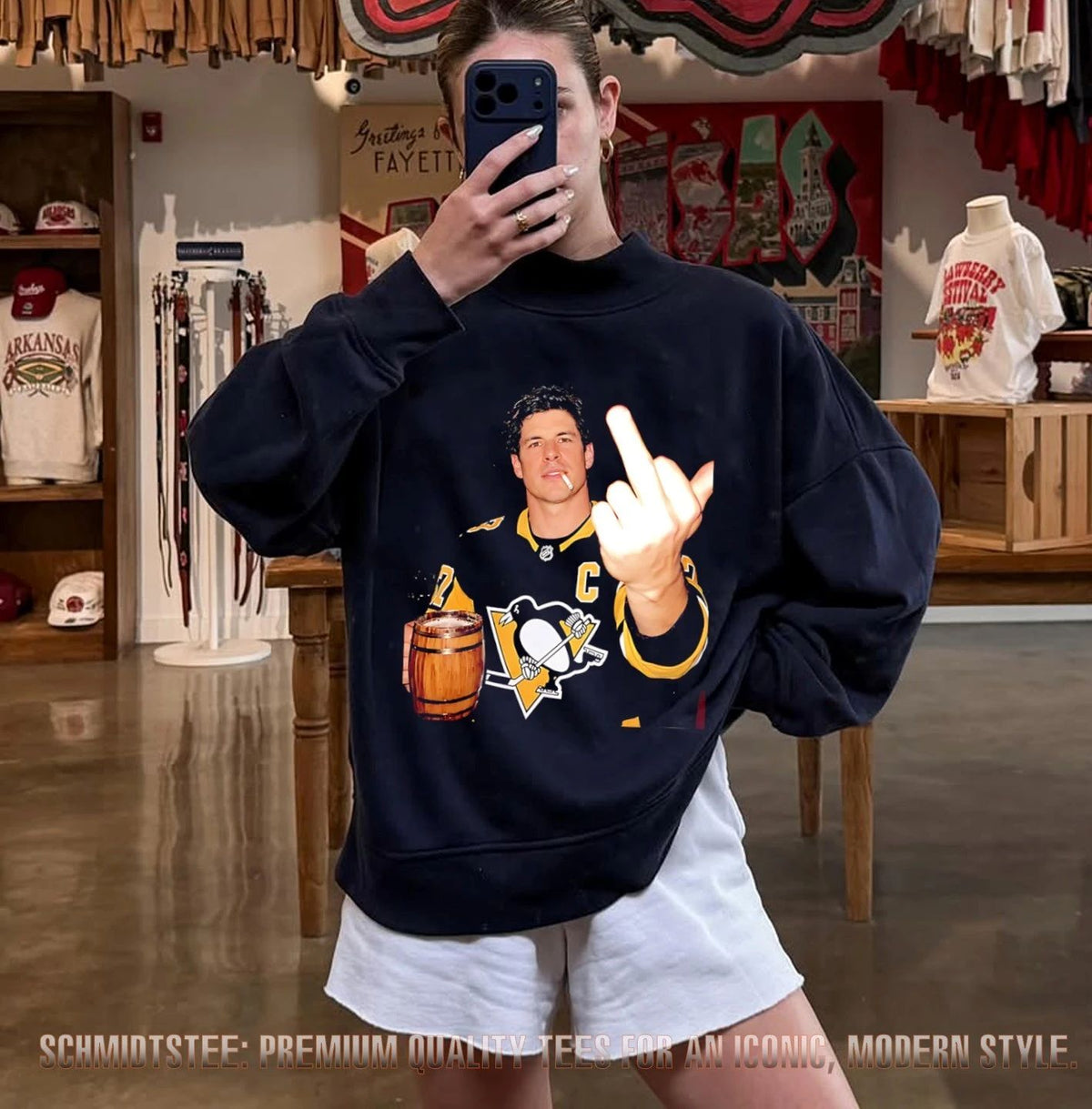 Sidney Crosby Pittsburgh Penguins holding beer middle finger shirt