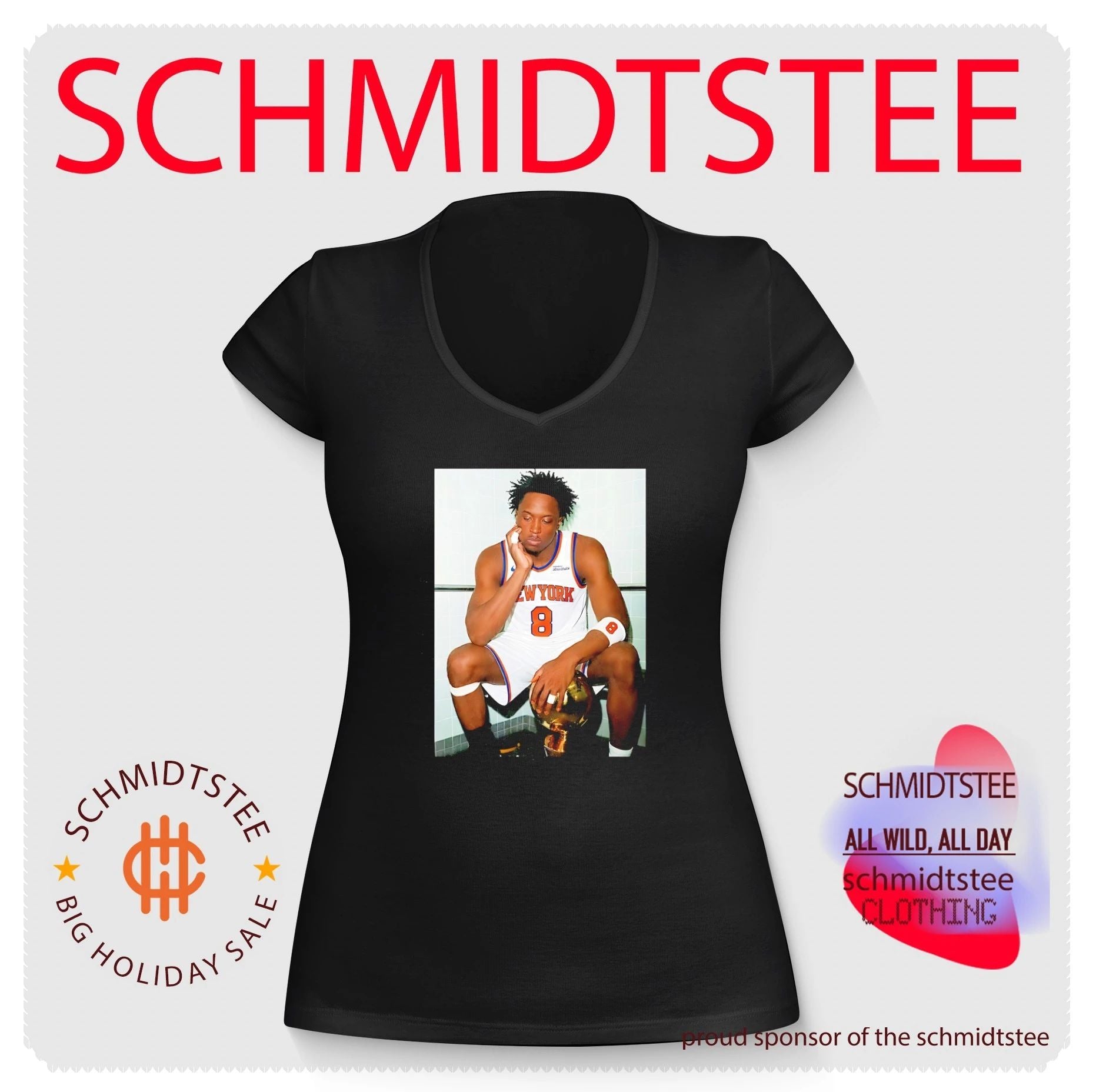 New York Knicks OG Anunoby sitting with trophy shirt