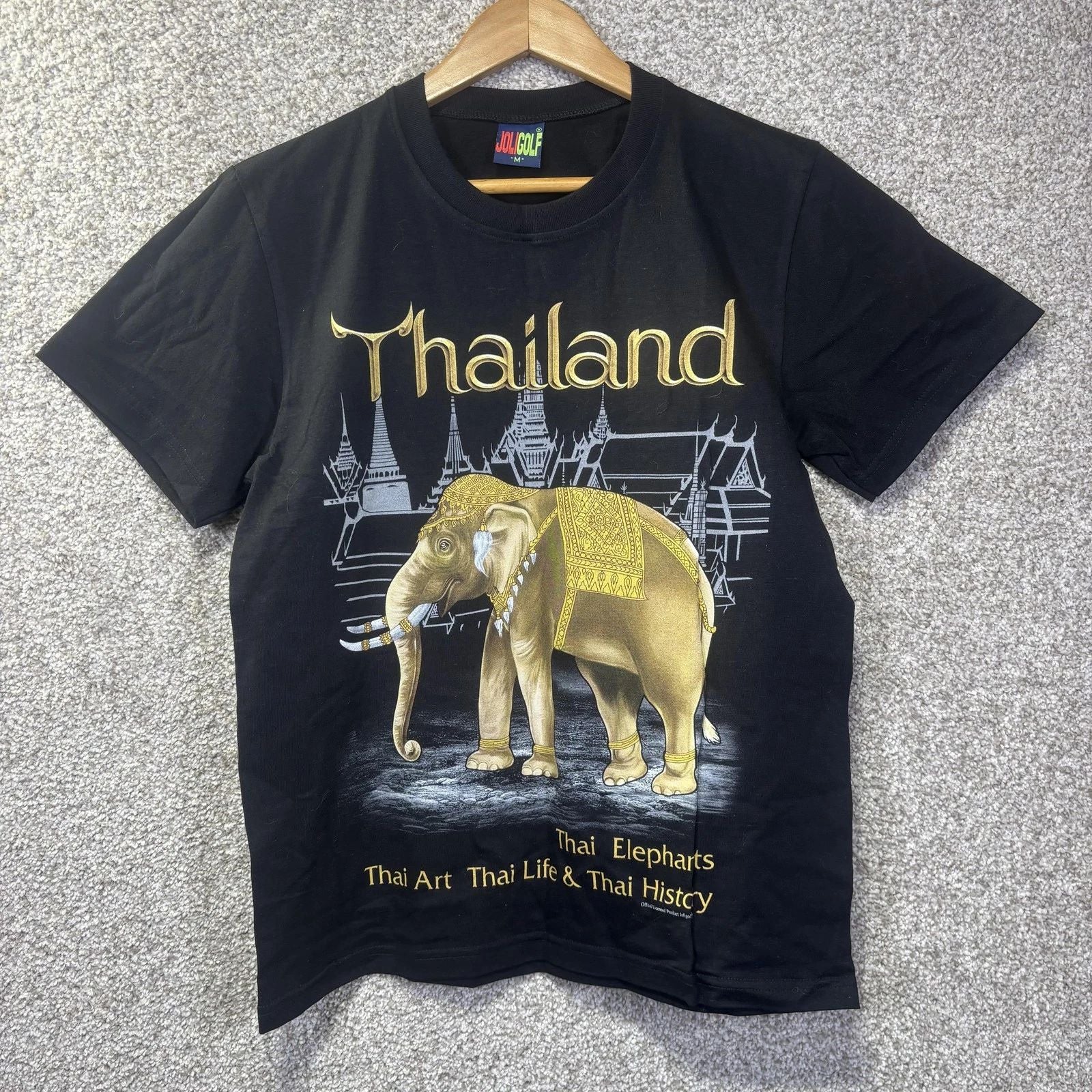 Jolgolf Thailand Elephants Shirt Mens Medium Black Travel Graphic Tee Souvenir