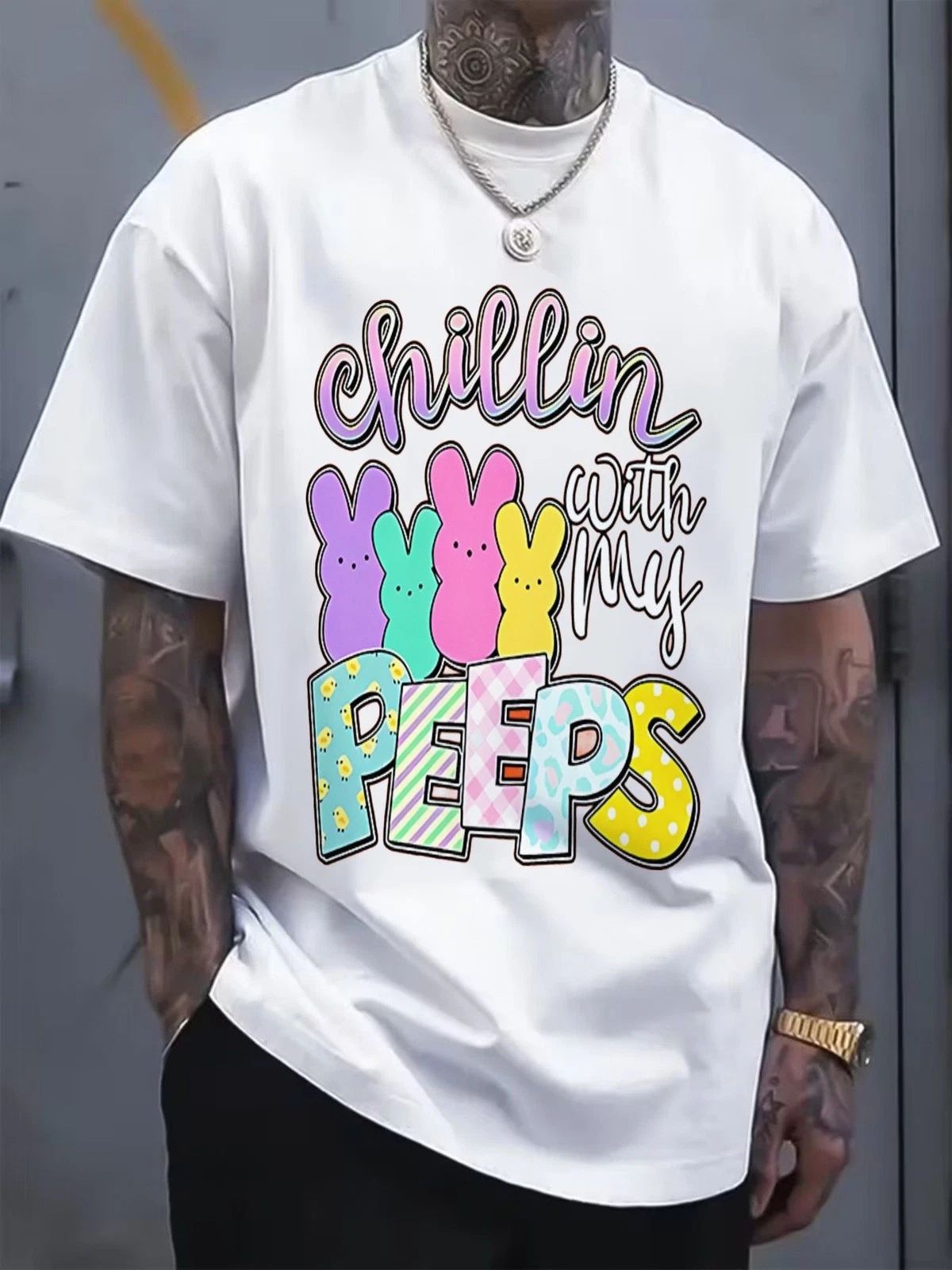 Chillin With My Peeps Easter Bunny Graphic Tee Holiday Shirt Unisex Gift