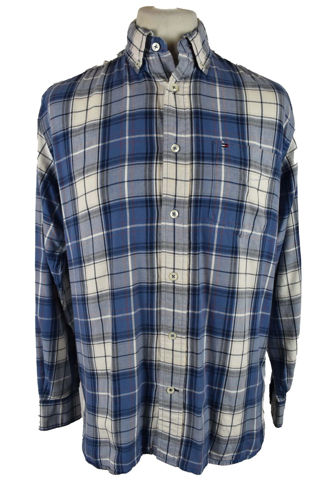 TOMMY HILFIGER Blue Long Sleeve Shirt size S Mens Checked Outdoors Outerwear