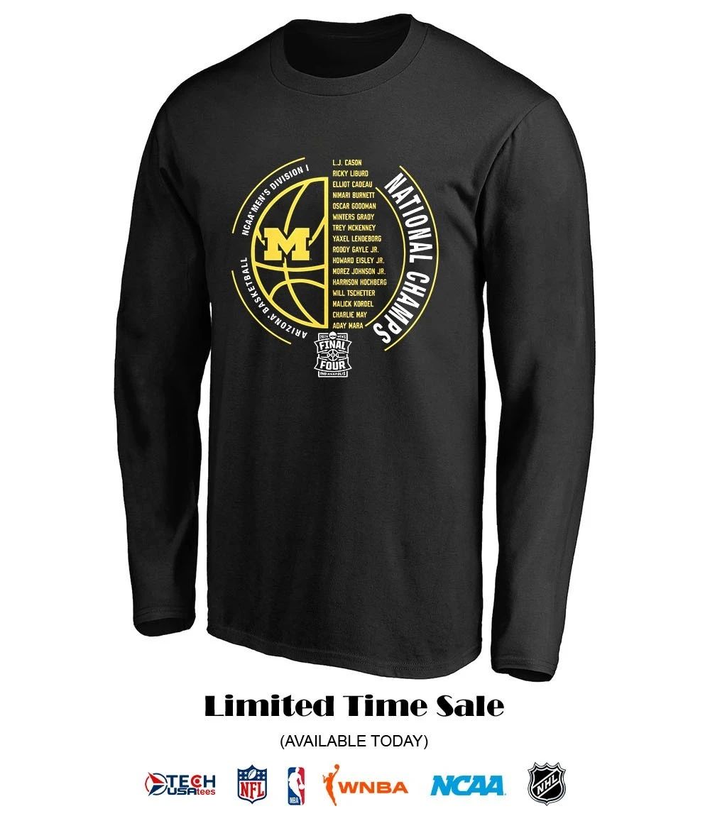 Michigan Wolverines 2026 NCAA Division I Men’s Basketball National Champs players name logo shirt