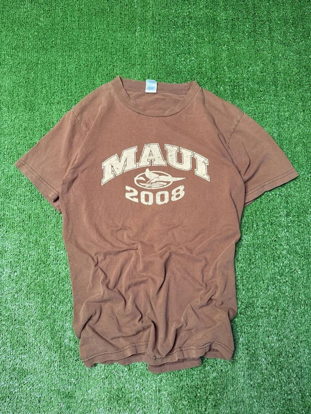 Vintage Gildan Maui 2008 Hawaii Souvenir Graphic T-Shirt Brown Size Small