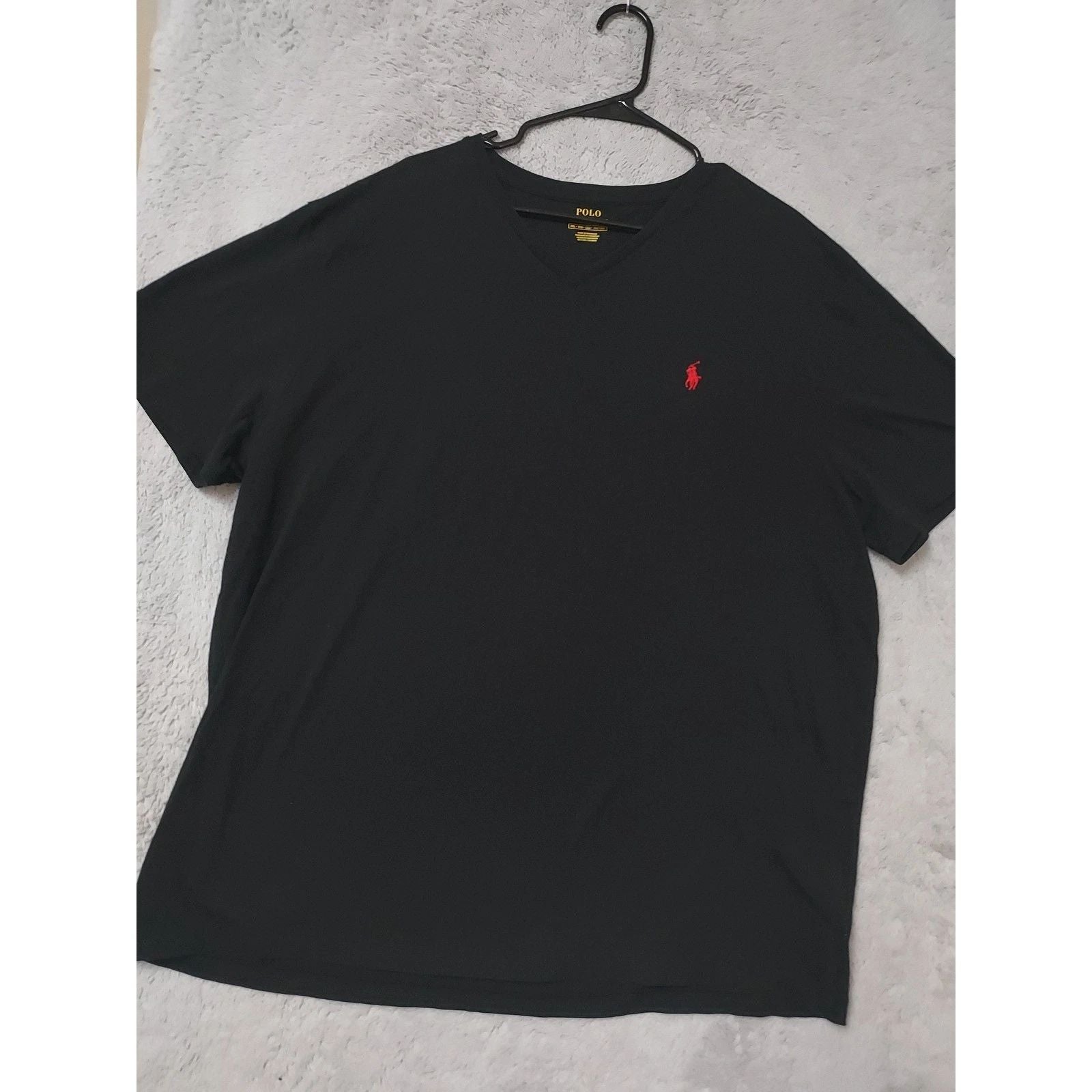 Polo Ralph Lauren Shirt Mens XXL 2XL Black V Neck Short Sleeve Red Pony Logo