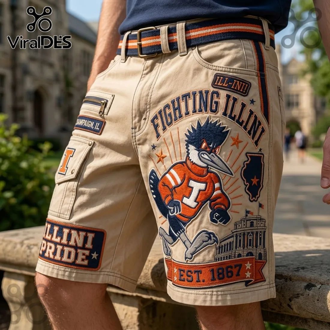 University of Illinois Fighting Illini Khaki Cargo Shorts