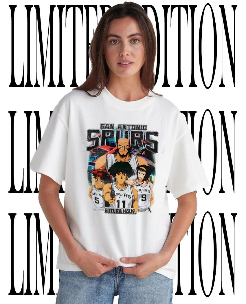 NBA Cowboy Bebop San Antonio Spurs Spike pointing gun Futura Haus 5 11 9 graphic shirt