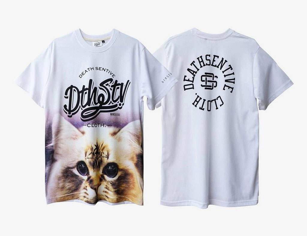 DEATH SENTIVE Cat T-Shirt Men Hip Hop Hipster Party Street Fashion Casual DV42