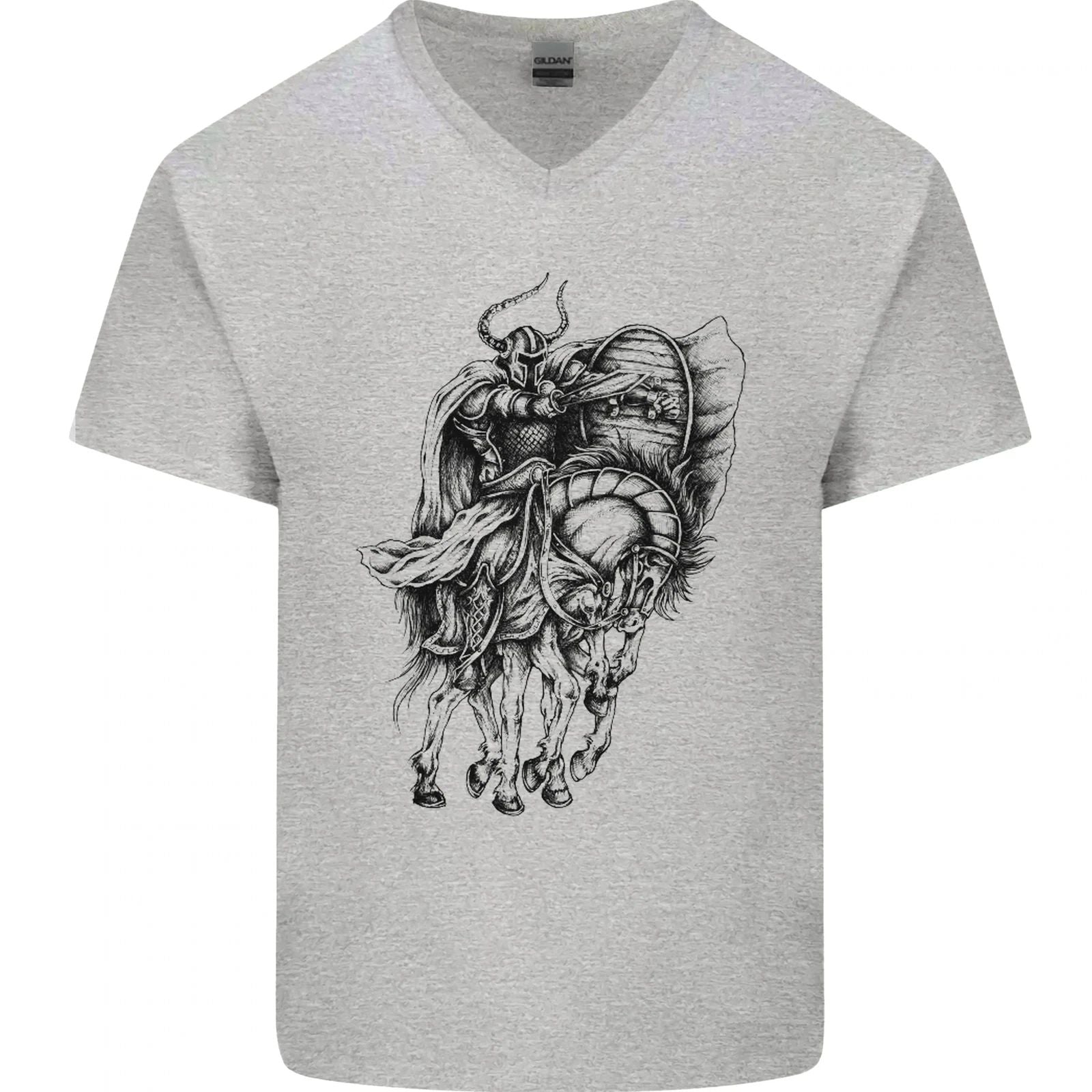 Odin the Viking on Horseback Valhalla Gods Mens V-Neck Cotton T-Shirt