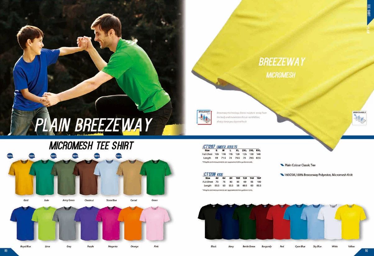 New Unisex Adults Plain Colour Quick Dry Classic Micromesh Tee Shirt Jersey Tops