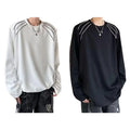 Men Casual Long Sleeve Tee Stripe Patchwork Color Contrast High Street Style