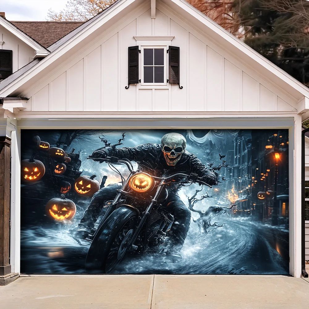 Skeleton Nightmare Highway Halloween Garage Door Banner