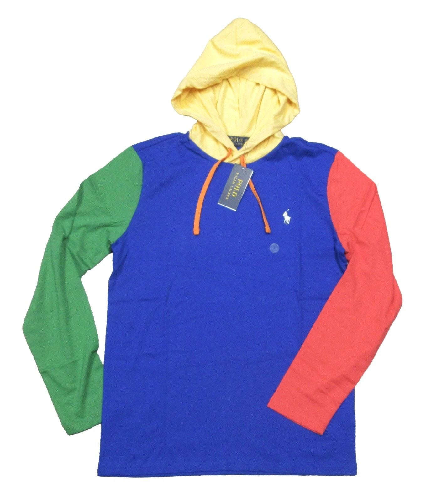 Polo Ralph Lauren Men's Blue Multi Colorblock Jersey Hooded T-Shirt
