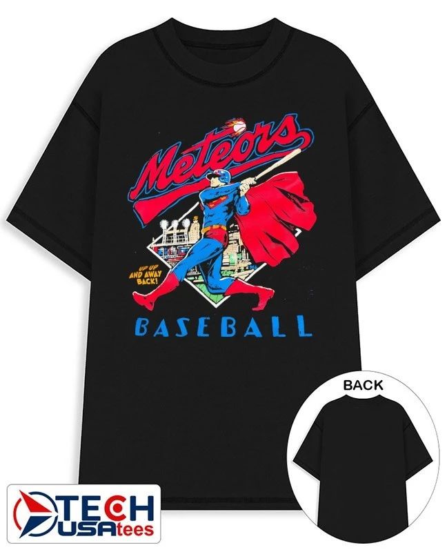 Superman Meteors Baseball up up and away back shirt