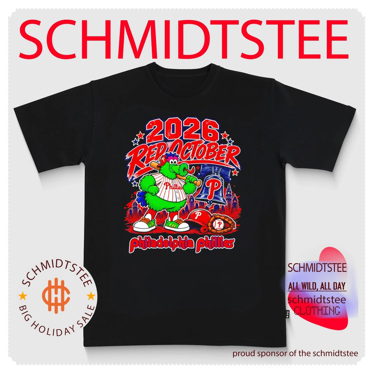 2026 Red October Philadelphia Phillies Baseball Postseason mascot skyline shirt