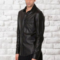 Men Genuine Black Lambskin Leather Shirt Premium Vintage Button Jacket