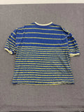 Vintage 90s Striped Surf T-Shirt Mens Large Blue Yellow Cotton 34th St USA Made